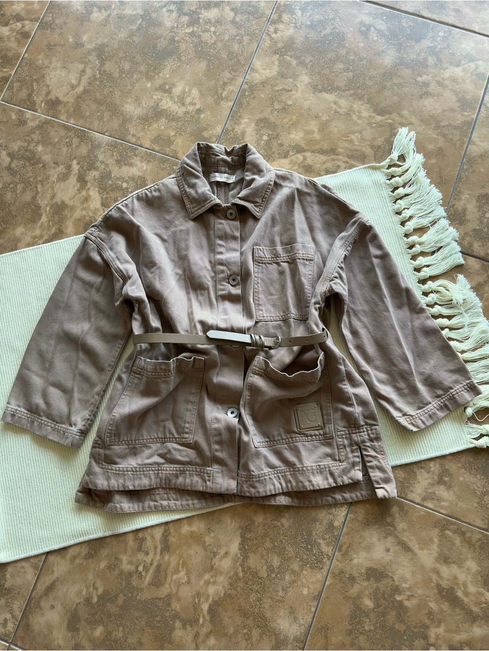 Purificacion García Tan Taupe Cotton Blend Belted Safari Jacket